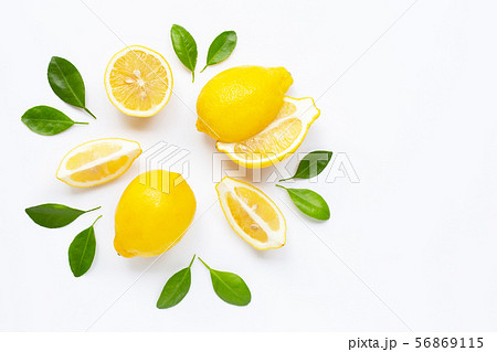 Fresh lemon with leaves isolated on white Fresh lemon with leaves isolated on white 56869115