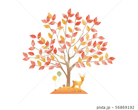 紅葉の木のイラスト 水彩風のイラスト素材