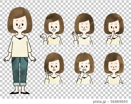 Woman-facial expression set-watercolor 56869893