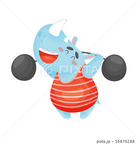 Rhino holds a heavy barbell. Vector illustration on a white background. Rhino holds a heavy barbell. Vector illustration on a white background. 56870288