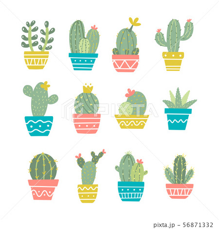 Cute Cactus Retro Set Stock Illustration