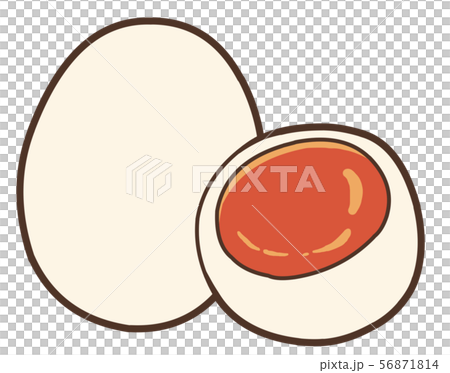 Illustration of a soft-boiled egg and a soft-boiled egg cut in half 56871814
