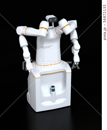 黒バックにある双腕ロボットのイメージ。協働ロボットのコンセプト 黒バックにある双腕ロボットのイメージ。協働ロボットのコンセプト 56872135