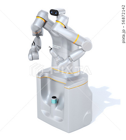 白バックに７軸多関節双腕ロボットのイメージ。協働ロボットのコンセプト 56872142