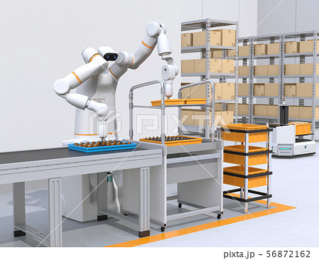 基板を組み立てている双腕ロボットのイメージ 協働ロボットのコンセプトのイラスト素材