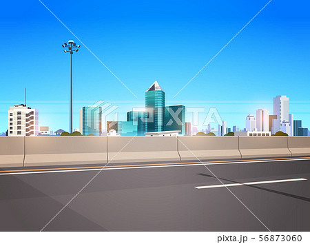 highway asphalt road with chipper city skyline modern skyscrapers cityscape background flat highway asphalt road with chipper city skyline modern skyscrapers cityscape background flat 56873060