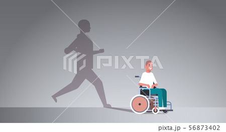 disabled guy on wheelchair dreaming about recovery shadow of healthy man running imagination disabled guy on wheelchair dreaming about recovery shadow of healthy man running imagination 56873402