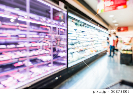 Blur grocery store supermarket aisle shelves 56873805