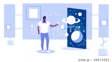 man wearing digital glasses african american guy touching vr planets of solar system space galaxy man wearing digital glasses african american guy touching vr planets of solar system space galaxy 56873992