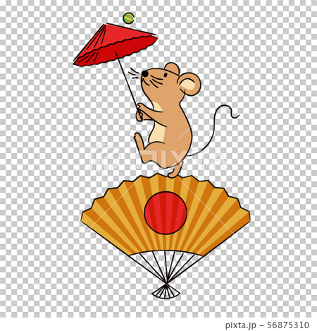 扇子の上で傘回しをするネズミのイラスト 扇子の上で傘回しをするネズミのイラスト 56875310