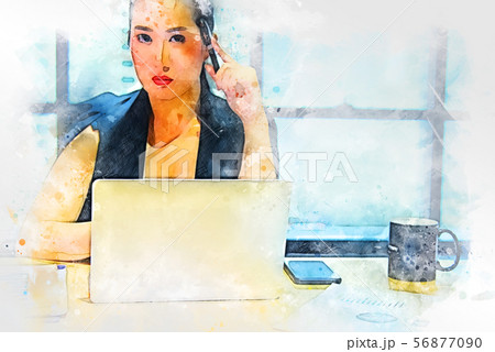 Abstract Asia woman business working watercolor. 56877090