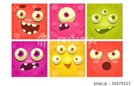 Cute Monster Faces Set, Funny Colorful Square Emojis with Different Emotions Vector Illustration 56879525