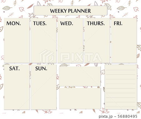 Weekly planner page template design for autumn time. Cute page for everyday plans and notes with 56880495