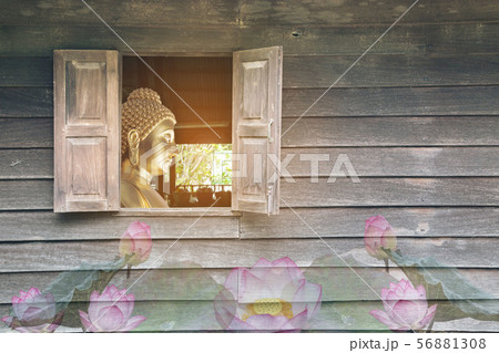 Old wooden wall with window inside, 56881308