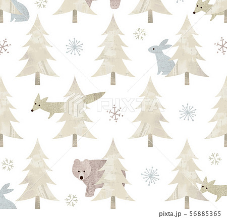 雪の森と動物テキスタイル 56885365