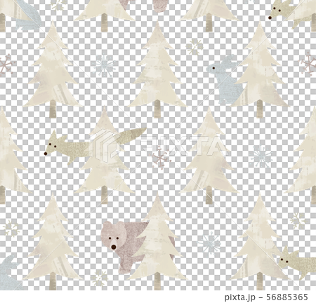 雪の森と動物テキスタイル 56885365