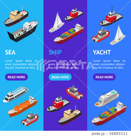 Commercial Sea Ships Signs 3d Banner Vecrtical Set Isometric View. Vector Commercial Sea Ships Signs 3d Banner Vecrtical Set Isometric View. Vector 56885521