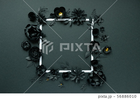 Black paper flowers, floral background, bridal bouquet, wedding, quilling, Square frame 56886010