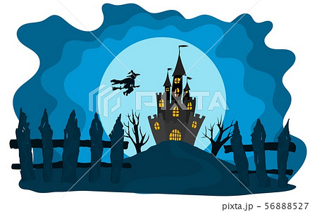 Halloween castle on a blue background moon witch 56888527