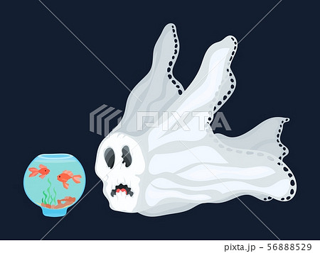 cartoon ghost and aquarium with fish bright 56888529