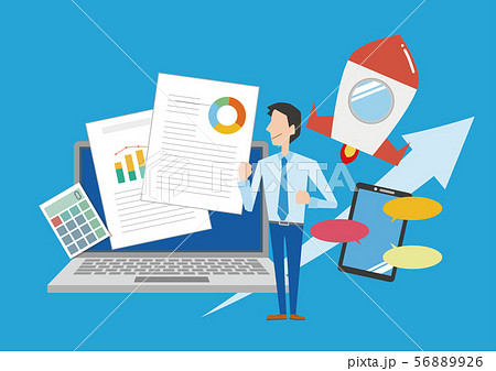 オフィス 仕事 会社 会社員 男性 働く イメージイラストのイラスト素材