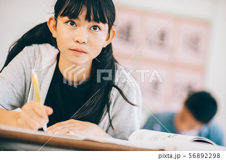 女の子 小学生 勉強の写真素材