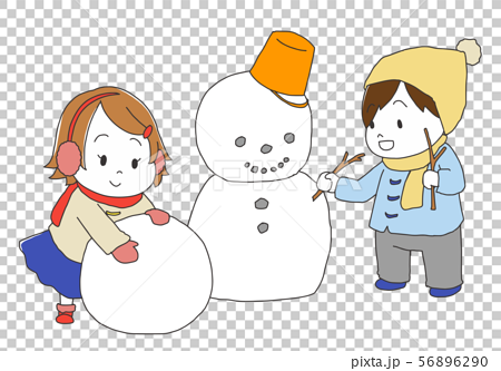 雪で遊ぶ元気な子どもたちのイラスト素材