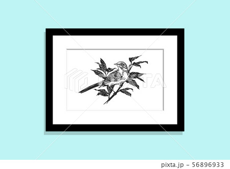 Frame on Wall with Picture Bird on Branch 56896933