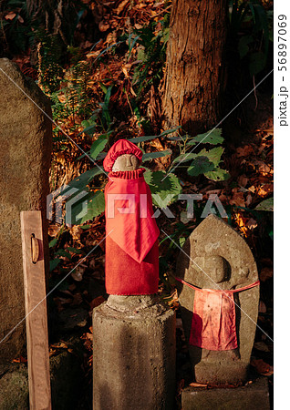 Jizo Bosatsu stone monk statues at Yamadera 56897069