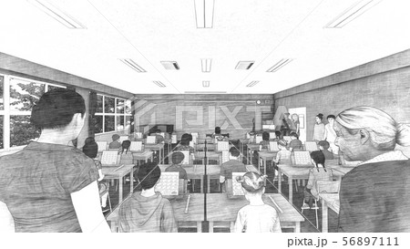 学校 音楽室 授業参観 人あり 黒板文字なし イラスト41のイラスト素材
