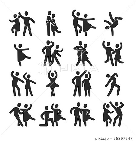 Happy dancing people icons. Modern dance class vector silhouette symbols 56897247