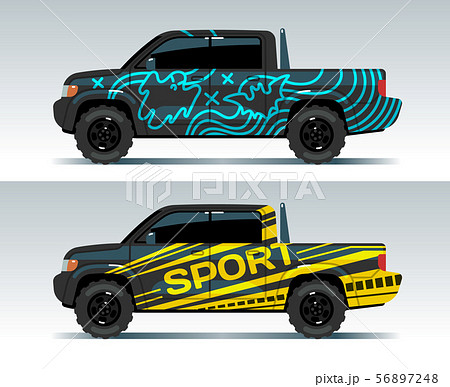 Racing car graphic. Truck wrapping background. Vehicle branding vector design 56897248