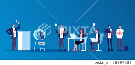 Auction concept. People people bidding in public auction house. Bidder, buyer and auctioneer vector Auction concept. People people bidding in public auction house. Bidder, buyer and auctioneer vector 56897682
