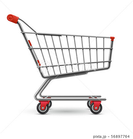 Realistic empty supermarket shopping cart vector illustration isolated on white background Realistic empty supermarket shopping cart vector illustration isolated on white background 56897764