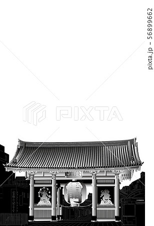 日本の名所東京浅草雷門白黒白バック縦のイラスト素材 56899662 Pixta
