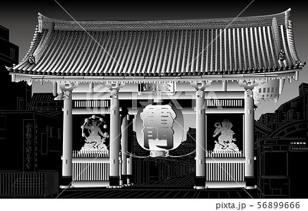 日本の名所東京浅草雷門白黒 日本の名所東京浅草雷門白黒 56899666