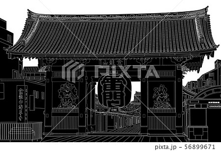 日本の名所東京浅草雷門線反転白バック 56899671
