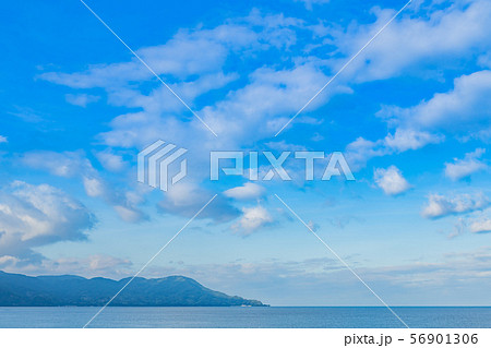 夏の青空と水平線 静岡県沼津市千本浜海岸 夏の青空と水平線 静岡県沼津市千本浜海岸 56901306