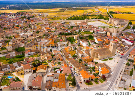 Aerial view of Segovia Province, with Cuellar Castle and buildings 56901887