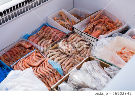 Chilled Mediterranean seafoods close up on counter 56902345