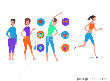 Set of women doing sports, jogging, jumping, exercises. Sport women vector illustration isolated. Set of women doing sports, jogging, jumping, exercises. Sport women vector illustration isolated. 56903160