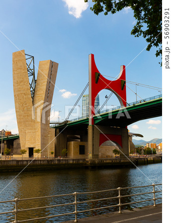 Modern bridge of La Salve crossing nervion river at Bilbao 56903291