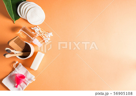 Zero waste beauty body care items on orange 56905108