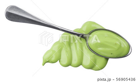 Garlic sauce isolated on white background, top view, spoon of green mayonnaise sauce Garlic sauce isolated on white background, top view, spoon of green mayonnaise sauce 56905436