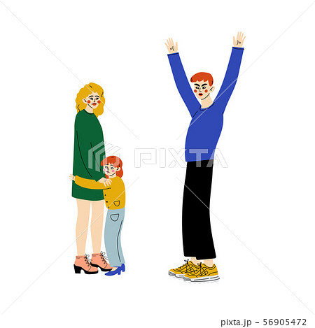 Furious Husband Quarreling with his Wife Who Hugging Frightened Girl, Family Conflict, Disagreement Furious Husband Quarreling with his Wife Who Hugging Frightened Girl, Family Conflict, Disagreement 56905472