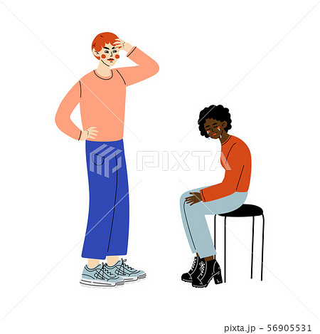 Furious Man Quarreling with African American Girl Who Sitting on Chair and Crying, Disagreement in Furious Man Quarreling with African American Girl Who Sitting on Chair and Crying, Disagreement in 56905531