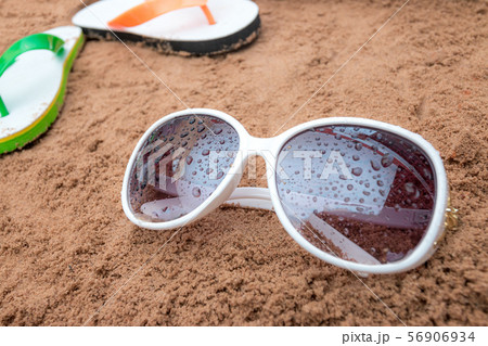 Summer beach sea accessories on sand beach, Summer 56906934