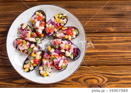 Traditional  Peruvian food background with mussels 56907989