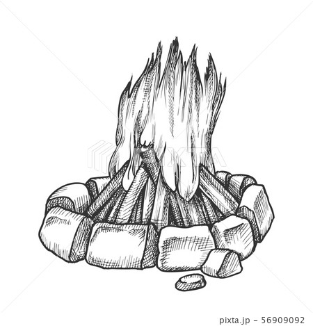 Traditional Burning Campfire Monochrome Vectorのイラスト素材