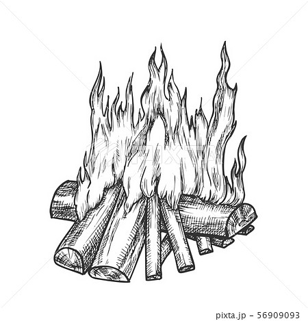 Traditional Burning Firewood Monochrome Vectorのイラスト素材